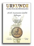 AVAT Urkunde - Großer Preis des Mittelstandes - Ehrenplakette 2018